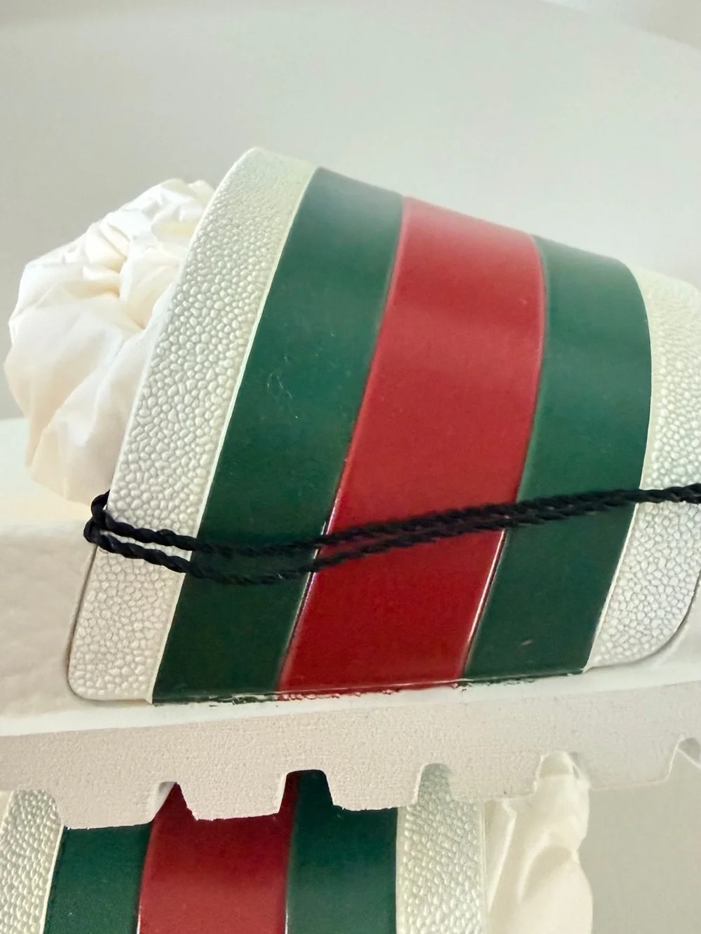 Gucci White Slides with Green and Red Stripe Band Men or women